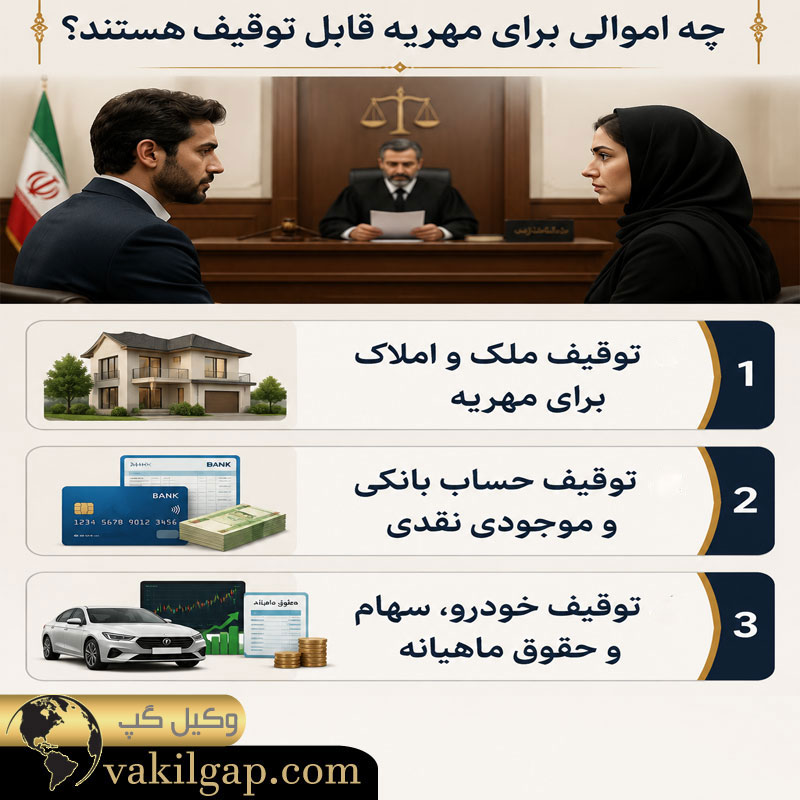 چه اموالی برای مهریه قابل توقیف هستند؟ 